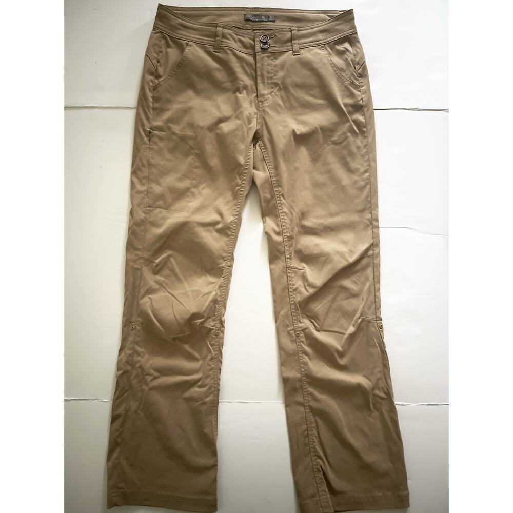 PrAna Pants Women 10 Beige Nylon Stretch Khaki Straight Leg Travel Chino Hiking